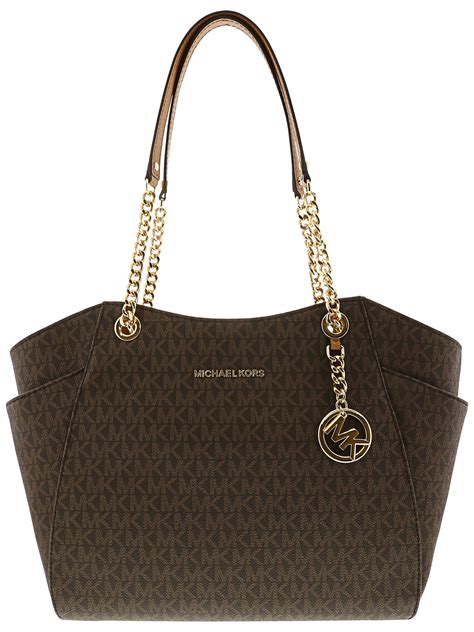 michael kors jet set chain large tote in black|Michael Kors jet set brown.